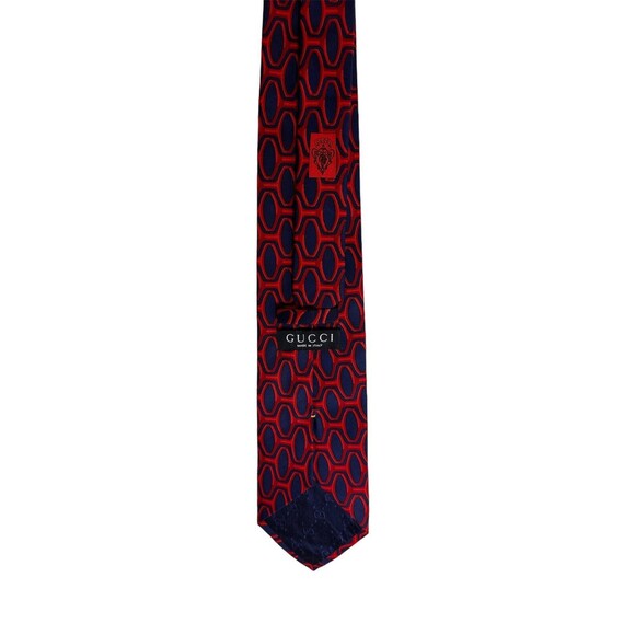 Gucci Red Blue Silk Tie All Over Print Oval Geometric - Picture 2 of 5